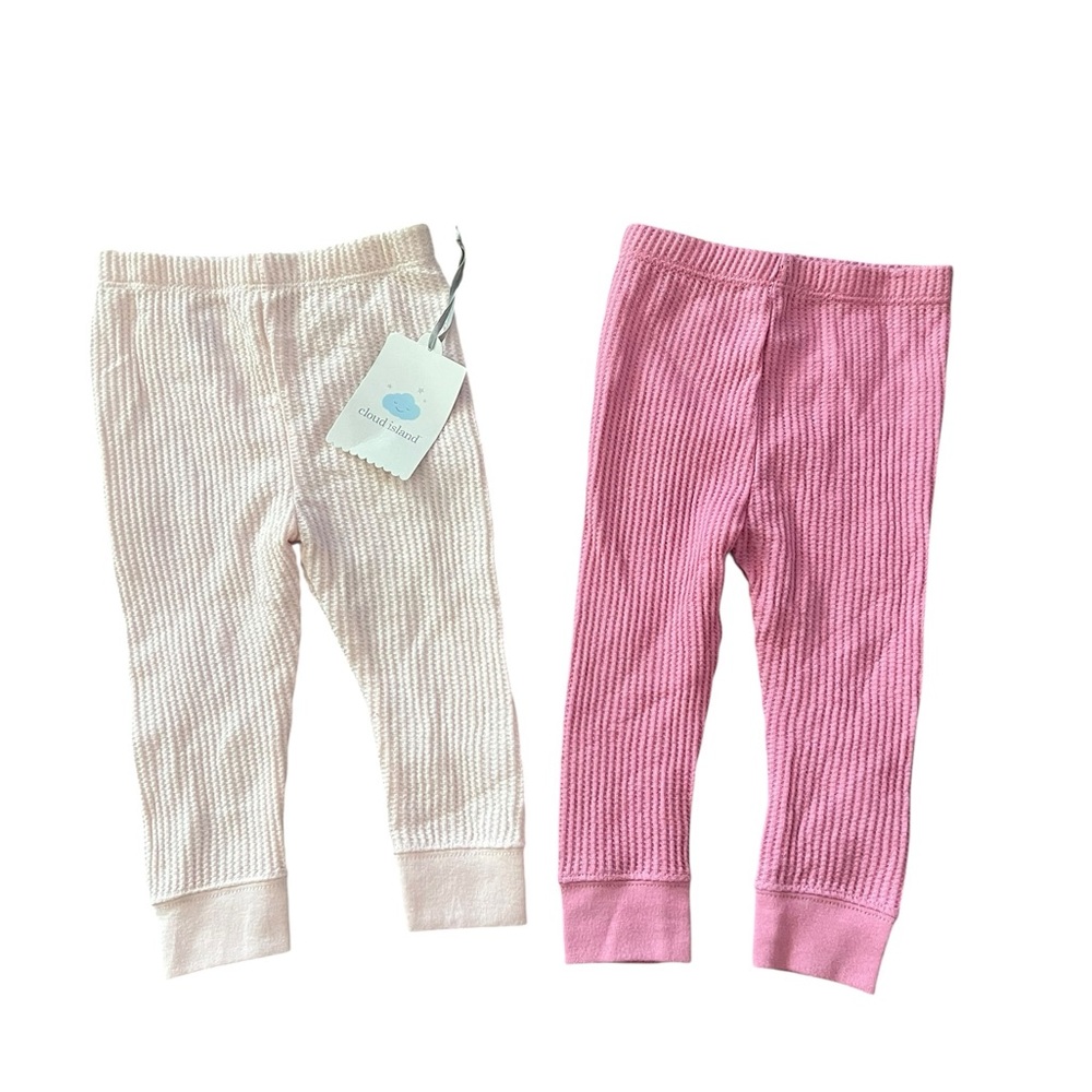 Cloud Island Baby Girls Pants Waffle Knit Pants Pink 2pk 6-9m